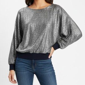 Vintage 80s Silver Metallic Lurex Slouchy Top